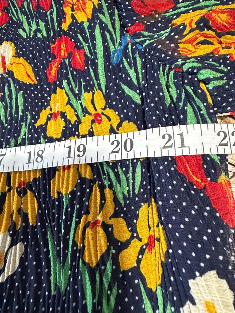 Tory Burch Navy Floral Tie-Neck Peasant Blouse with Tassels